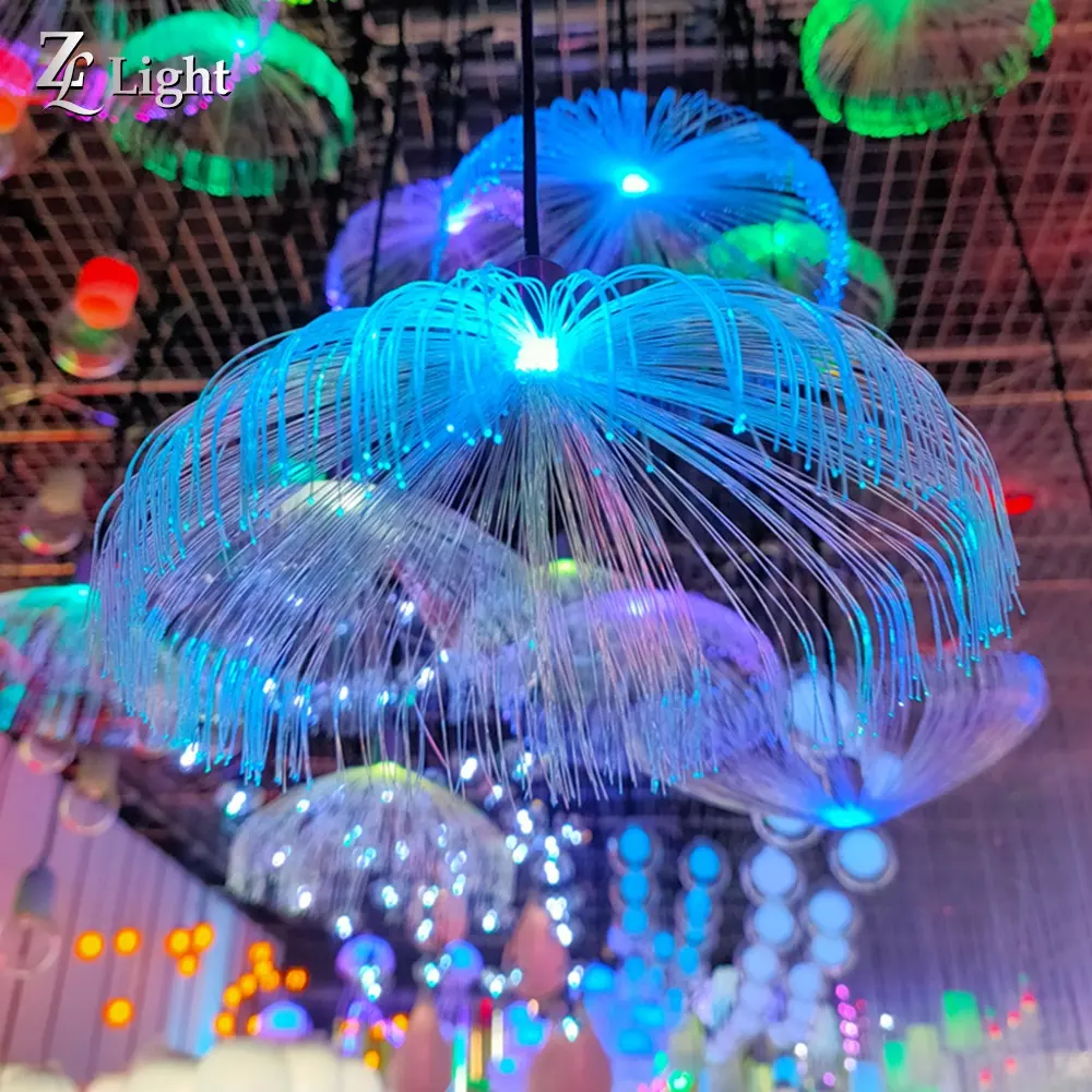 Cheap waterproof fiber optic jellyfish flowers lamp festival decoration hanging light optical fiber jellyfish