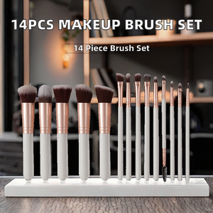 Ensemble de 14 pinceaux de maquillage en poils synthétiques avec manche en bois pour eye-liner, baume à lèvres, correcteur, fond de teint, fard à paupières - Blanc/Rose/Noir - Personnalisable - Product Image 2