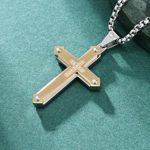 Flèche Croix Double Couche Épissage Religieux Christian Étanche Pvd En Acier Inoxydable De Mode Bijoux Pendentif Colliers pour Hommes - Product Image 6