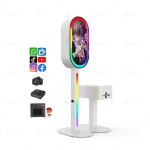 13.3 "Oval ayna taşınabilir düğün fotoğraf kabini akıllı LED ışık parti olaylar için halka ışık Photobooth Video standında makinesi Kiosk