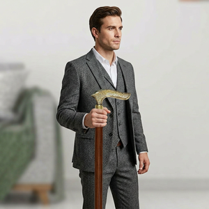 Classic Wooden Walking Stick With Gold Carved Handle 37 Inch Handmade Home Decor <b>Gift</b> - Product Image 2
