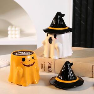 Taza de cerámica Ins Creative Halloween Ghost, taza de café aislada de alto valor de estilo americano de 480ML con tapa para uso doméstico - Product Image 2