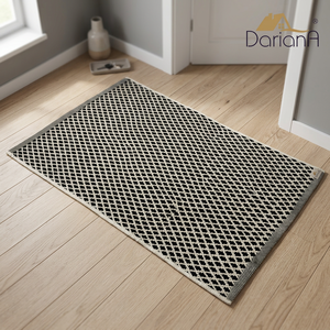 Soma Black Recycled Cotton <b>Rug</b> Handwoven Indoor Floor Mat 50x80 cm - Product Image 6