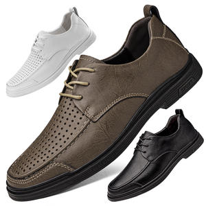 รองเท้าหนังแท้ทรงกลมหัวมนสีพื้นสำหรับผู้ชายใส่สบายระบายอากาศได้ดี พื้นยางนุ่ม เหมาะสำหรับขับรถ - Product Image 1