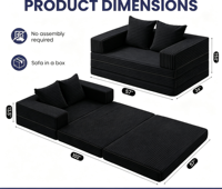 Konvertierbares Schlafsofa, Klappbares Schlafsofa - Knochenloses Faltbares Sofa, Cord mit 2 Kissen für Wohnzimmer & Schlafzimmer