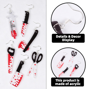 Unisex Halloween Horror Earrings with <b>Mirror</b> Dagger Blood Kitchen Knife Axe Drop Design-Made in China - Product Image 5