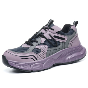 Women Safety Shoes Steel Toe Anti Smashing Puncture Resistant Lightweight Breathable Construction Work Purple Silver Low Top - Product Image 5