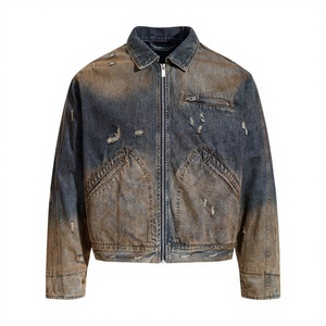 Veste en jean vintage délavée à l'acide pour homme, fermeture éclair intégrale, coton, streetwear décontracté, service OEM disponible - Product Image 4