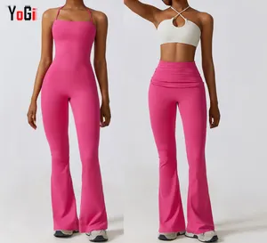 Nuevo Sexy Hollow Out Workout One Piece Bodycon Two Wear Skinny Bootcut Jumpsuit para mujer