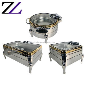 Stations <span class=keywords><strong>de</strong></span> buffet <span class=keywords><strong>de</strong></span> restauration <span class=keywords><strong>de</strong></span> luxe du Moyen-Orient plats <span class=keywords><strong>de</strong></span> shaffing plateau <span class=keywords><strong>de</strong></span> réchauffement des aliments décoration martelée hydraulique 9l or chauffe-plats - Product Image 3