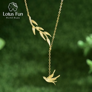 Lotus Fun hecho a mano 925 Sterling Silver18k chapado en oro golondrina Rama de sauce collar asimétrico cadena joyería de lujo para mujeres - Product Image 2