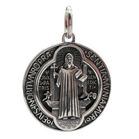 Collar con Colgante de Medalla de San Benito en Plata S925, Estilo Vintage, Acabado Antiguo, Amuleto Religioso para Niños, Hombres y Mujeres