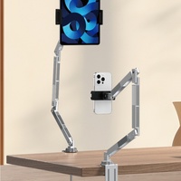 Support de tablette à pince de bureau à bras long, support flexible en aluminium pour iPad, iPhone, Samsung de 4,7 à 12,9 pouces