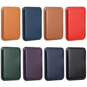 Tempat kartu magnetik kulit desain sederhana logo kustom kualitas tinggi untuk IPhone 15 14 13 tempat kartu dompet pop up