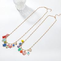 Collier superposé bohème avec breloque en émail, plaqué or 18 carats, pendentif multicolore peint à la main, double chaîne, bijoux en gros