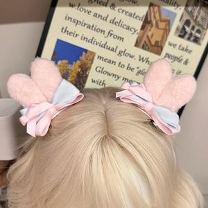 Cute plush ear <b>bow</b> bunny ear hair <b>clip</b> girl hair accessory water color sweet hair accessory hair <b>clip</b> lolita head accessory - Product Image 2