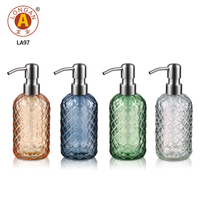 Distributeur de savon en verre à motif diamant de 400 ml avec pompe en acier inoxydable 304, design texturé décoratif pour salle de bain