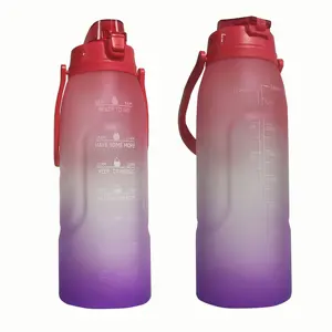 1 갤런 128OZ 3800ml 동기 부여 플라스틱 물병 손잡이와 스트랩 큰 물 주전자