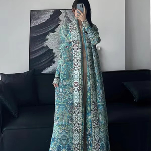 ชุดอาบายะห์มุสลิมสำหรับผู้หญิงไซส์ใหญ่ ฤดูใบไม้ผลิ/ฤดูใบไม้ร่วง แขนยาว ความยาวระดับข้อเท้า พิมพ์ลายสีสันสดใสทั่วตัว พร้อมเข็มขัด ดีไซน์หรูหรา จับจีบ ผ้าโพลีเอสเตอร์ - Product Image 1