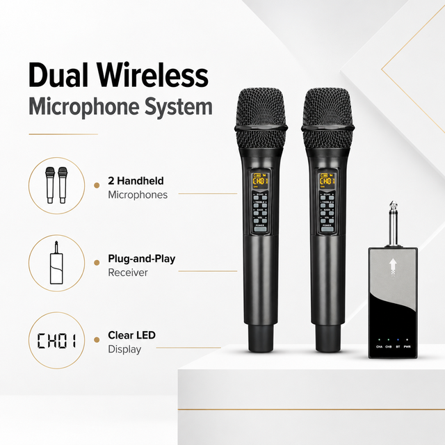 K188 Portable Dual Wireless Microphone System for Karaoke, Wedding, Singing, DJ, Party, Speech, Church