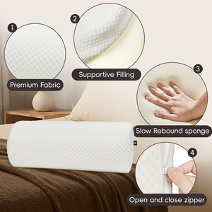 Ergonomic Memory Foam Half <b>Cylinder</b> Pillow Solid White Quilted Design for Back Support and Massage Use - Product Image 5