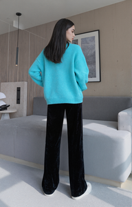 Pantalones de pierna ancha recortados de pana, pantalones <span class=keywords><strong>Culotte</strong></span> de cintura elástica para mujer, pantalones de pierna ancha brillantes de <span class=keywords><strong>terciopelo</strong></span> Sexy, ropa de discoteca con bolsillos - Product Image 3