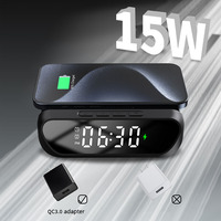 Jam Alarm Digital LED di Samping Tempat Tidur 15W Pengisi Daya Nirkabel Stasiun Pengisian Daya Multifungsi Alarm Ganda untuk Kamar Tidur Rumah Hadiah