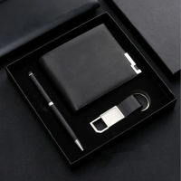 Ensemble cadeau pour homme de haute qualité, promotionnel, 3 pièces, portefeuille multifonction en cuir PU de luxe + porte-clés + stylo, fait main, logo personnalisé