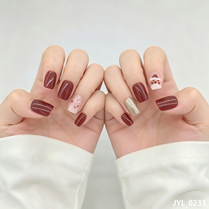 <span class=keywords><strong>Uñas</strong></span> Postizas Claus Press Nails ABS en Color <span class=keywords><strong>Vino</strong></span> Tinto, Rosa Nude, Estilo Francés, <span class=keywords><strong>Cortas</strong></span> y Cuadradas, Regalo de Navidad, Reutilizables, Cobertura Total, Pre-Diseñadas - Product Image 1