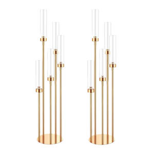 39.4 英寸金色圆形五臂金属烛台，适合婚礼和生日派对 - Honghua HQ-ZT2005 餐桌摆件装饰 - Product Image 4