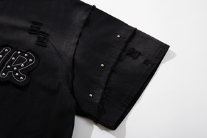Polo da uomo personalizzata OEM ODM Mingmen, pesante, con rivetti e patch, effetto <span class=keywords><strong>vintage</strong></span>, lavaggio acido, strappata, oversize - Product Image 6