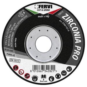 Disco de Corte Fervi Zirconia Pro 115 x 10 x 22.23 mm, Grano Grueso, para Acero y Acero Inoxidable, Hecho en Italia - Product Image 1