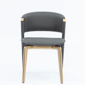 Alta qualidade popular home dining room cadeira ouro aço inoxidável couro estofados cadeira de lazer costas altas para o hotel
