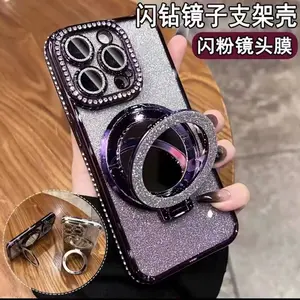 Accesorios Luxe Diamant Glitter Telefoonhoesje Voor Iphone 15 Pro Max 14 13 12 Pro 11 Backcover Met Spiegelringhouder