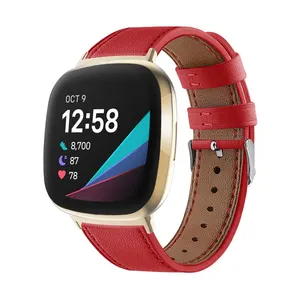 Correa de reloj clásica de cuero de vaca de doble cara para Fitbit versa 3 /sense band