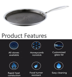Poêle à induction en acier inoxydable de 30cm Poêle à frire antiadhésive en nid d'abeille 3ply <span class=keywords><strong>Wok</strong></span> de cuisson en métal pour l'hôtel pour la friture - Product Image 6
