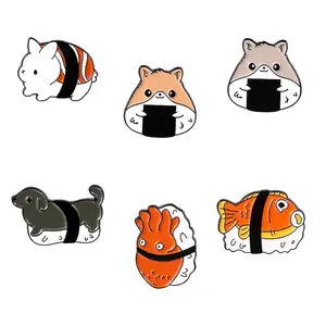 Cute Animal Design Sushi Pins Enamel Brooch Custom Rabbit Squid Dog Fish Food Lapel Pin Badges for Kids Enamel Pins