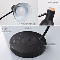 Lampe de table à ampoules E26/E27 de style rétro classique en métal avec chargeur sans fil