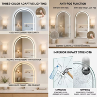 Miroir de vanité LED moderne en forme d'arche, 3 températures de couleur, intensité réglable, anti-buée, design pour la décoration intérieure, idéal pour les salles de bain d'hôtel