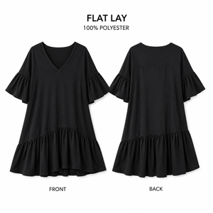 Women's 100% Polyester V-Neck <strong>Dress</strong> Flared Sleeves Ruffle Hem Shift <strong>Dress</strong> Casual Summer Loose Mini <strong>Dress</strong> Beach Party Vacation - Product Image 4