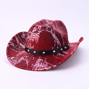 Sombrero <span class=keywords><strong>Vaquero</strong></span> Occidental Vintage con Estampado de Serpiente y Remaches, Estilo Punk Rock, para Fiesta o Disfraz, con Ala Ancha Curvada, Tipo Fedora Jazz - Product Image 2