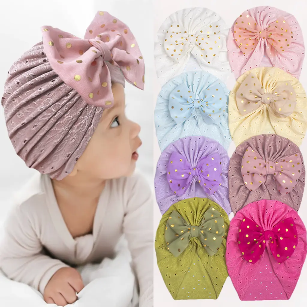 Aksesori rambut bayi topi Beanie pita rambut bordir renda topi pita anak perempuan ikat kepala Turban untuk anak-anak perempuan ikat kepala