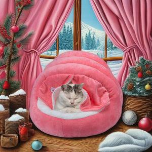 รังสัตว์เลี้ยงผ้าฝ้ายนุ่มพร้อมผ้าม่า<span class=keywords><strong>น</strong></span>ผ้าอ๊อกซ์ฟอ<span class=keywords><strong>ร์</strong></span>ดชั้<span class=keywords><strong>น</strong></span><span class=keywords><strong>เดียว</strong></span>สำหรับแมว2ตัวบ้า<span class=keywords><strong>น</strong></span>แมว - Product Image 3