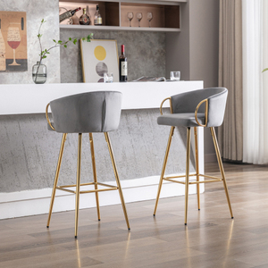 30 Inch Set of 2 <b>Adjustable</b> <b>Bar</b> <b>Stools</b> with Chrome Iron Base and Velvet Golden Legs Modern Design for Living Room & Bedroom - Product Image 2
