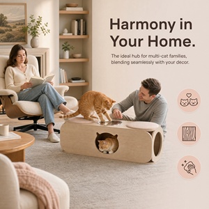 Pouf in compensato per animali domestici e persone con ingresso nascosto per gatti, panca porta scarpe, sgabello per fondo letto, poggiapiedi da soggiorno, mobile ecologico per animali domestici OEM - Product Image 5
