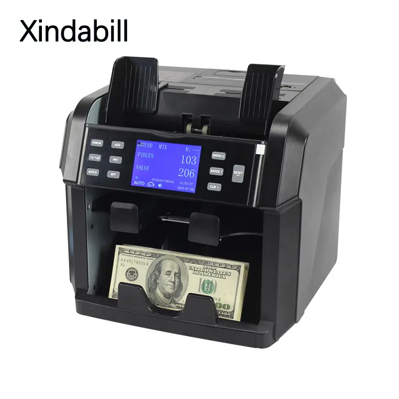 Xindabill 2 सीआईएस नकली पैसे डिटेक्टर गिनती मशीन के साथ प्रिंटर के लिए बैंक नोट का पता लगाने की मशीन बिल काउंटर USD/पुर/यूरो