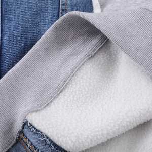 Sudadera Oversize de Cuello Redondo con Parches de Mezclilla Gris, Unisex, Casual, de Punto, Manga Larga para Otoño - Product Image 5