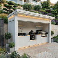 Pod de cuisine extérieure BBQ en acier inoxydable avec volets roulants, conception gratuite, pour cour et jardin