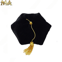 Custom Velvet Ny Caps 6 Tam Hat Gorra hexagonal con borla dorada para graduado de Doctorado