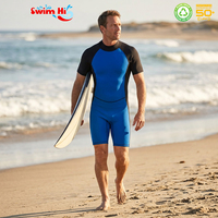 Combinaison de plongée courte en néoprène 3 mm pour homme avec logo personnalisé, blocs de couleur noir et bleu, protection UPF50+, imperméable, pour surf et plongée, vente en gros OEM